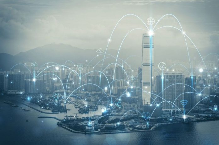 Fotografia de cidade inteligente com aceleração digital